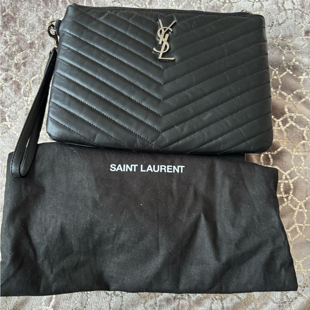 Saint Laurent Black Chevron Clutch
